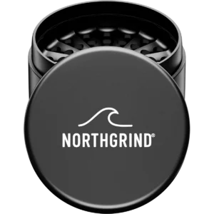 NORTHGRIND® Toothless Alu Grinder Langeoog Midnight Tide (Black) – lid with logo